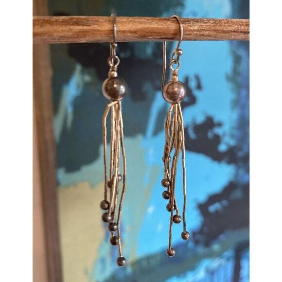 Vintage Navajo Liquid Sterling Silver & Ball Dangle Earrings OOAK - Picture 2 of 6